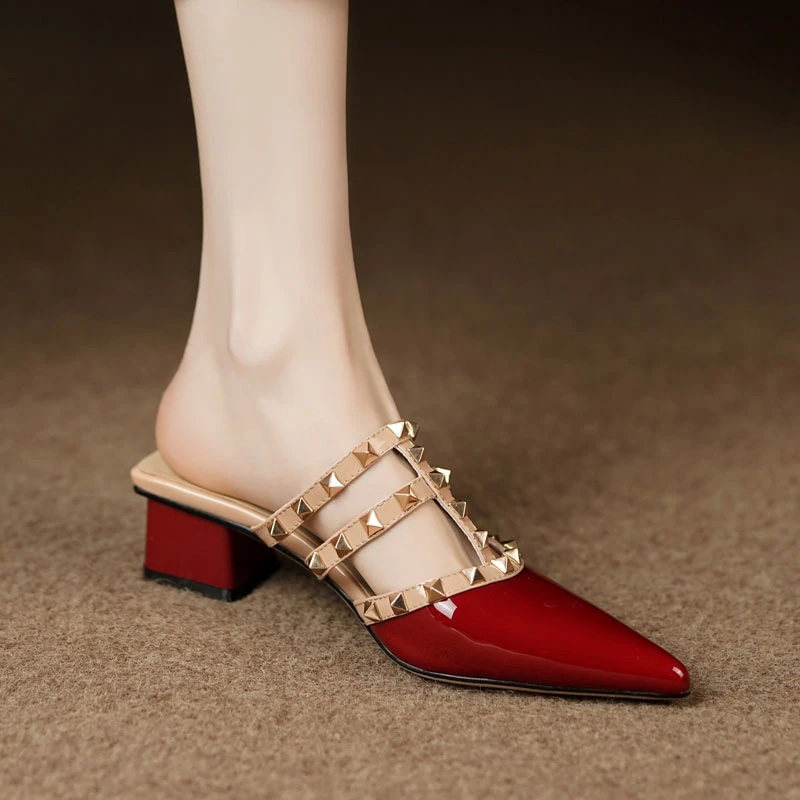 凉拖鞋外穿一字拖百搭中跟女鞋春夏网红粗跟法式气质夏季半拖鞋