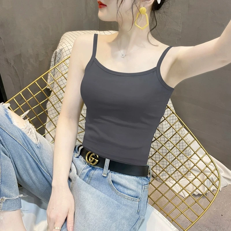 新疆棉2023春夏新款小吊带背心女棉质内搭打底衫网红无袖美背黑色