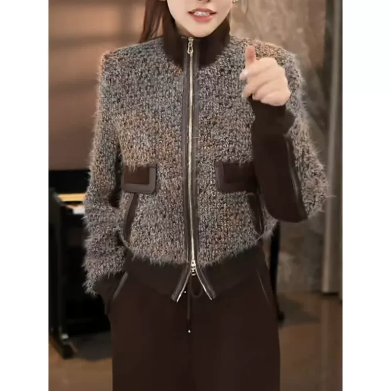 感气质名媛外套时尚立领修身编织感气质减龄洋气高档短外套女