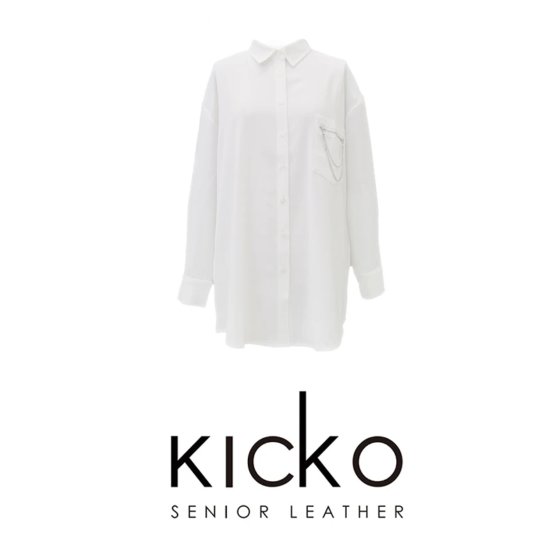 KICKO C白色口袋拉链衬衣宽松韩版显瘦休闲上衣22AWsy006