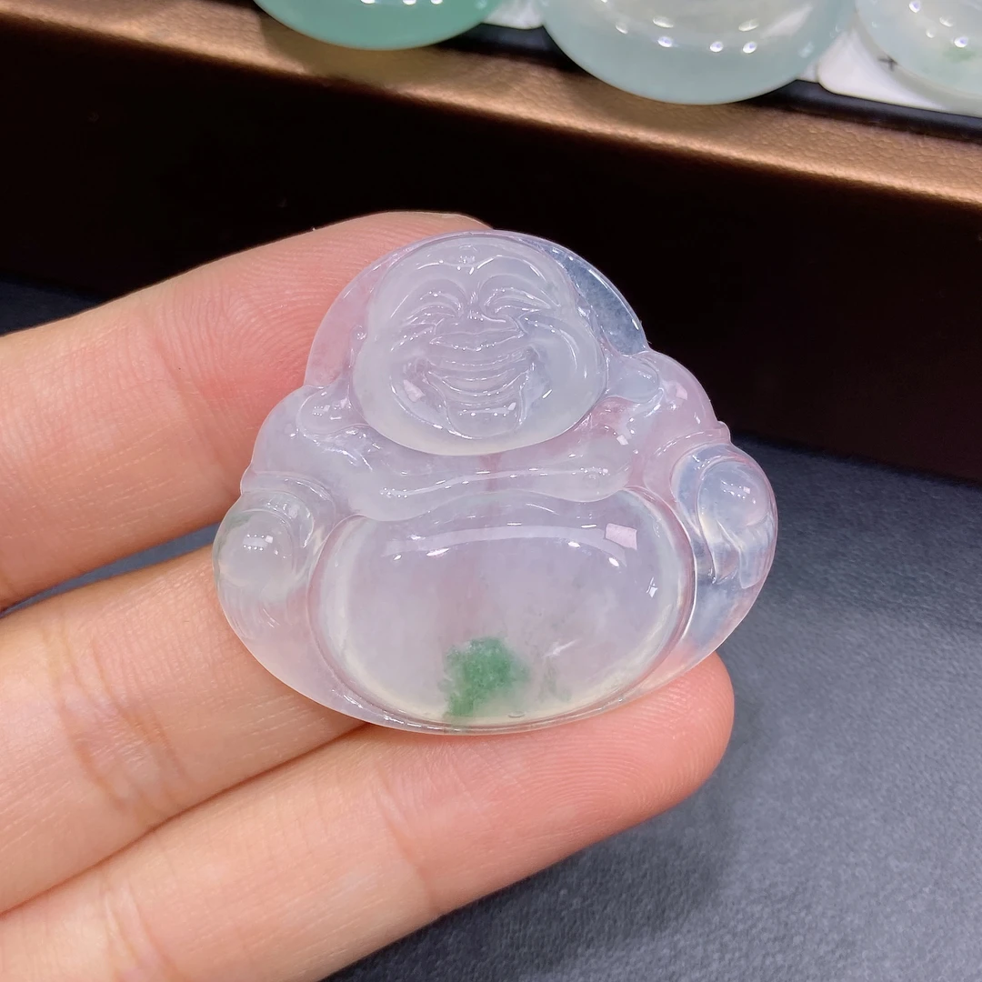 缅甸天然A货翡翠，正冰种飘花大佛公吊坠，精美冰透，气质女士款Y