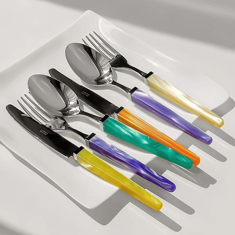 法国Capdeco彩色方柄刀叉勺不锈钢西餐餐具套【餐刀】精美可爱创意