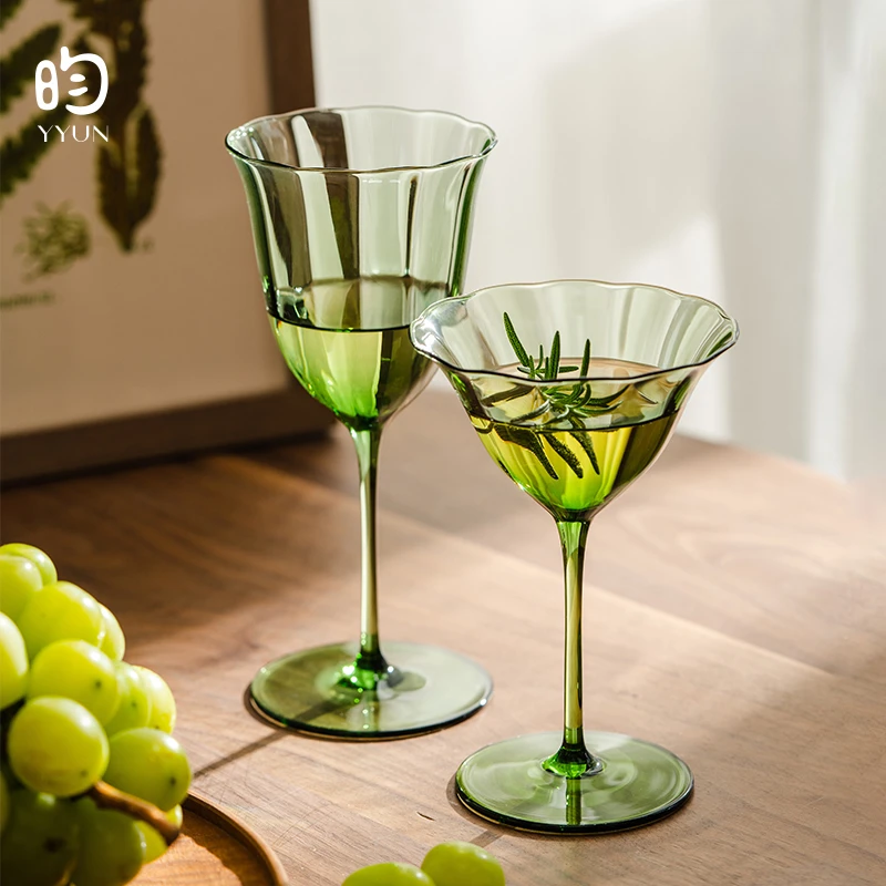 YYUN/昀复古绿红酒杯玻璃高脚杯香槟杯子礼盒鸡尾酒杯马提尼杯