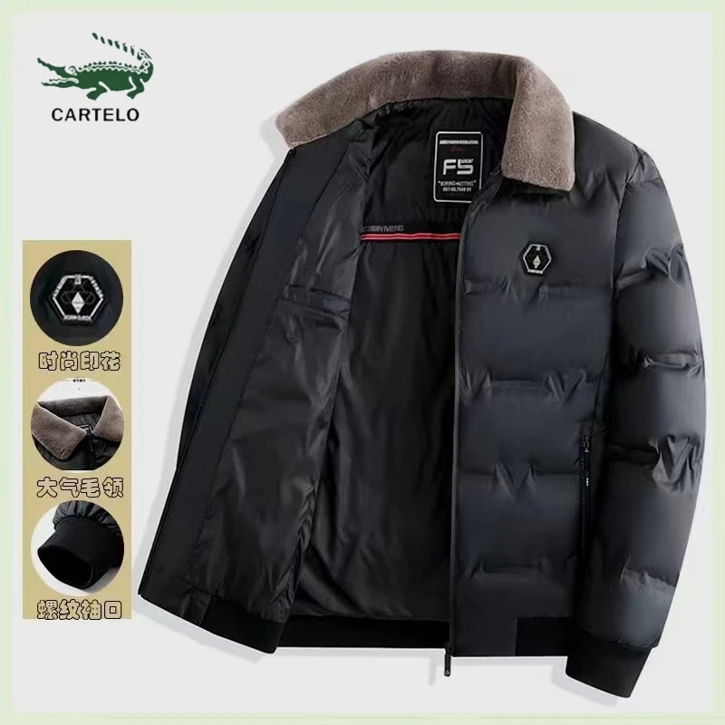 CARTELO/卡帝乐鳄鱼【时尚毛领】棉衣男士商务休闲保暖冬季棉袄外套