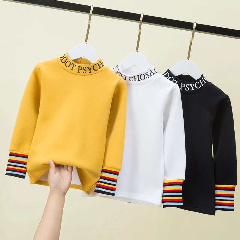 男童半高领打底衫秋冬2023新款儿童加绒内搭大童中领长袖冬装上衣