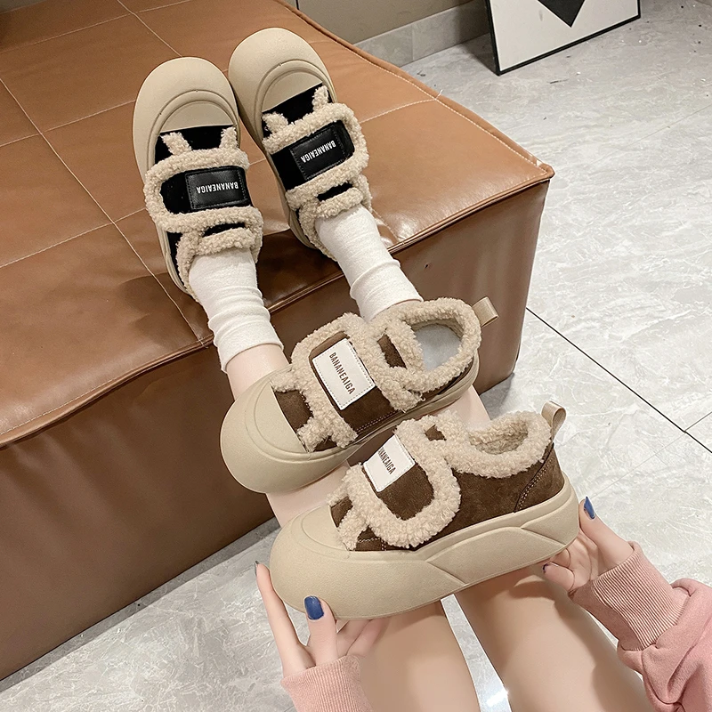 2024炸街小白鞋保暖小众板鞋奶呼呼棉鞋百搭鞋子冬季加绒二棉鞋