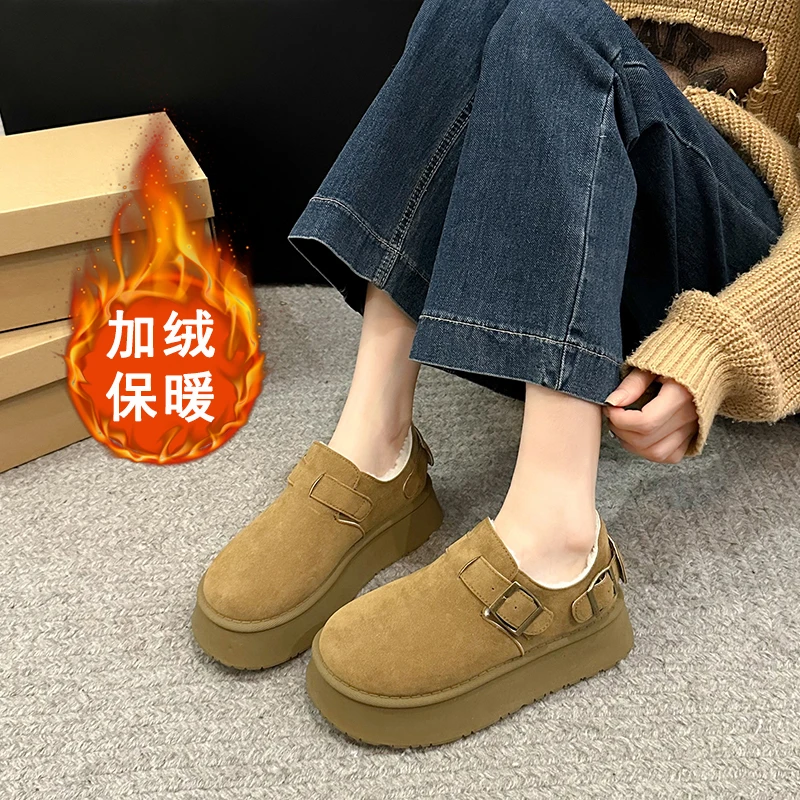 欧货加绒平底毛毛鞋雪地靴女外穿2024冬季新款时尚百搭保暖勃肯鞋
