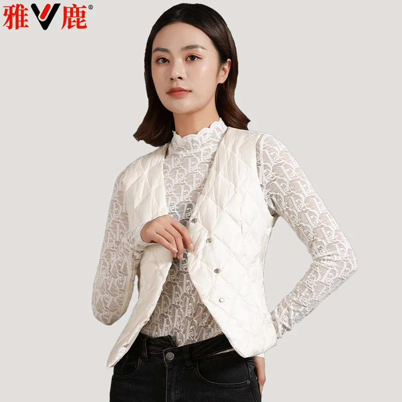V/雅鹿羽绒服女2023新款羽绒马甲坎肩背心白鸭绒秋冬时尚韩版外套