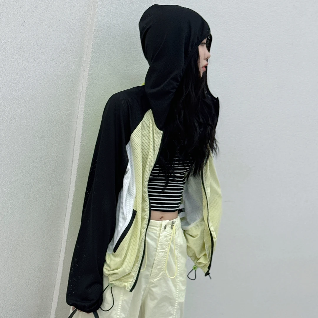周炸炸 2024新款外套女拼接长袖休闲夏季连帽外套#249178