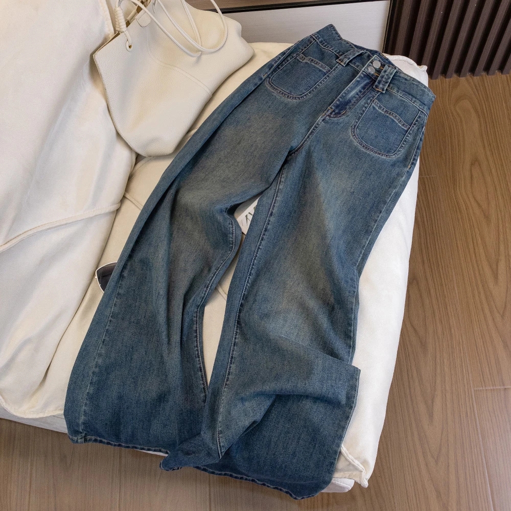 861不贴腿微喇裤高腰直牛仔裤子女2024夏季新款宽松显瘦九分长裤