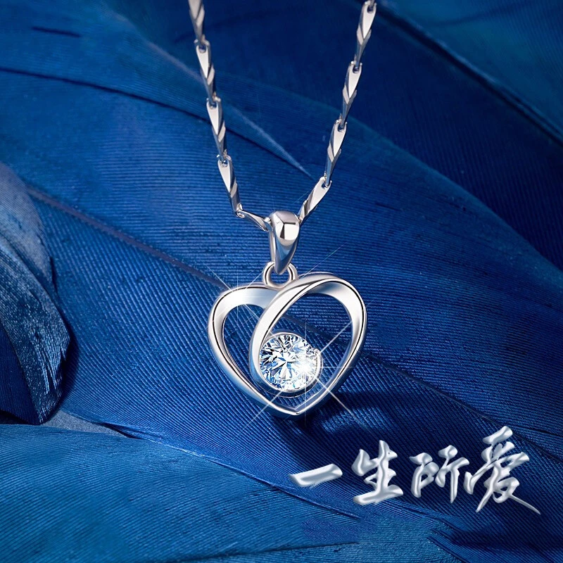 坠链均925银合成锆石 纯银项链女锁骨链高级吊坠情人节礼物送女友