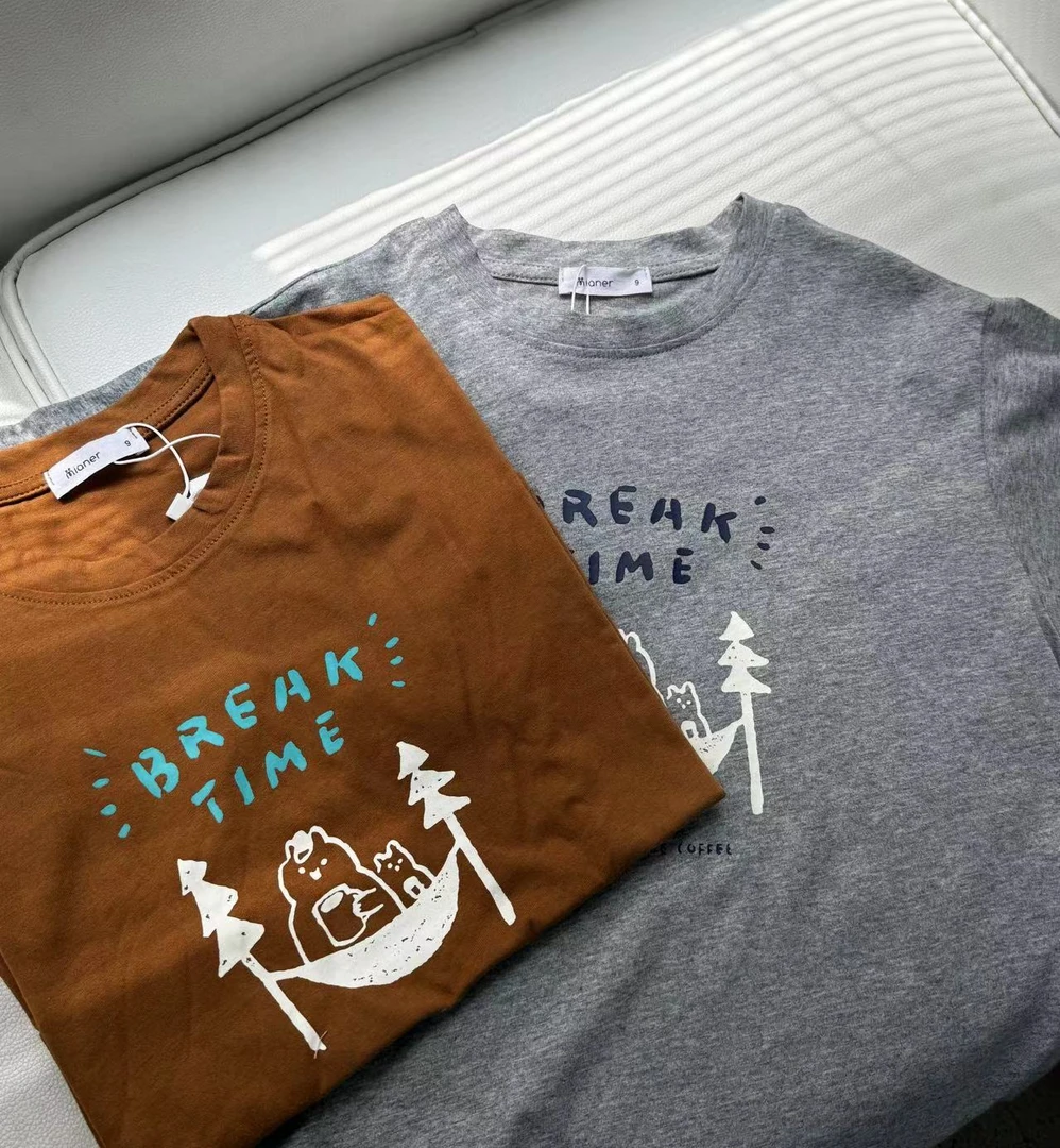 12t中童夏款韩版短袖潮流时尚圆领宽松休闲卡通小熊百搭T恤