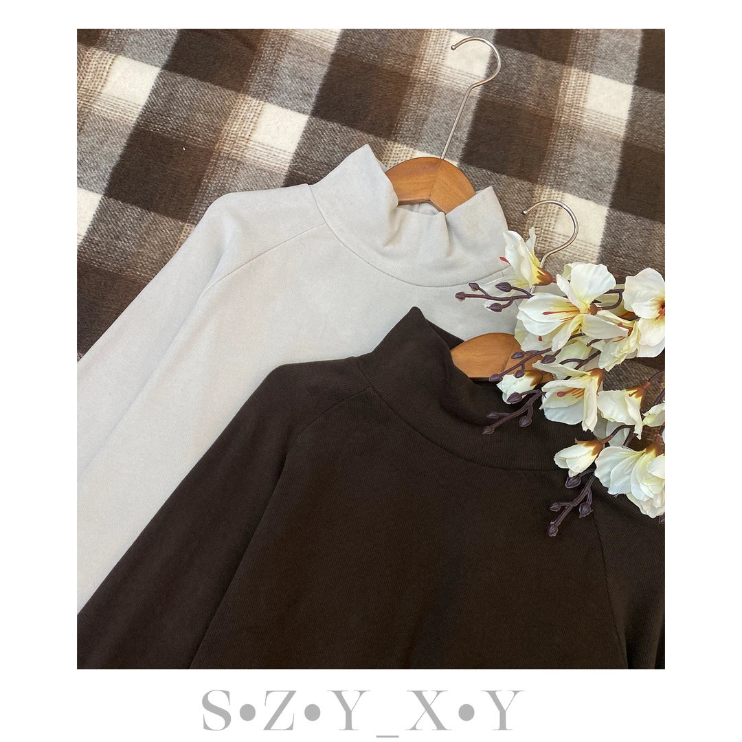 XY&【压褶工艺T】 秋冬百搭加厚半高领大版长袖压褶工艺T恤#H298