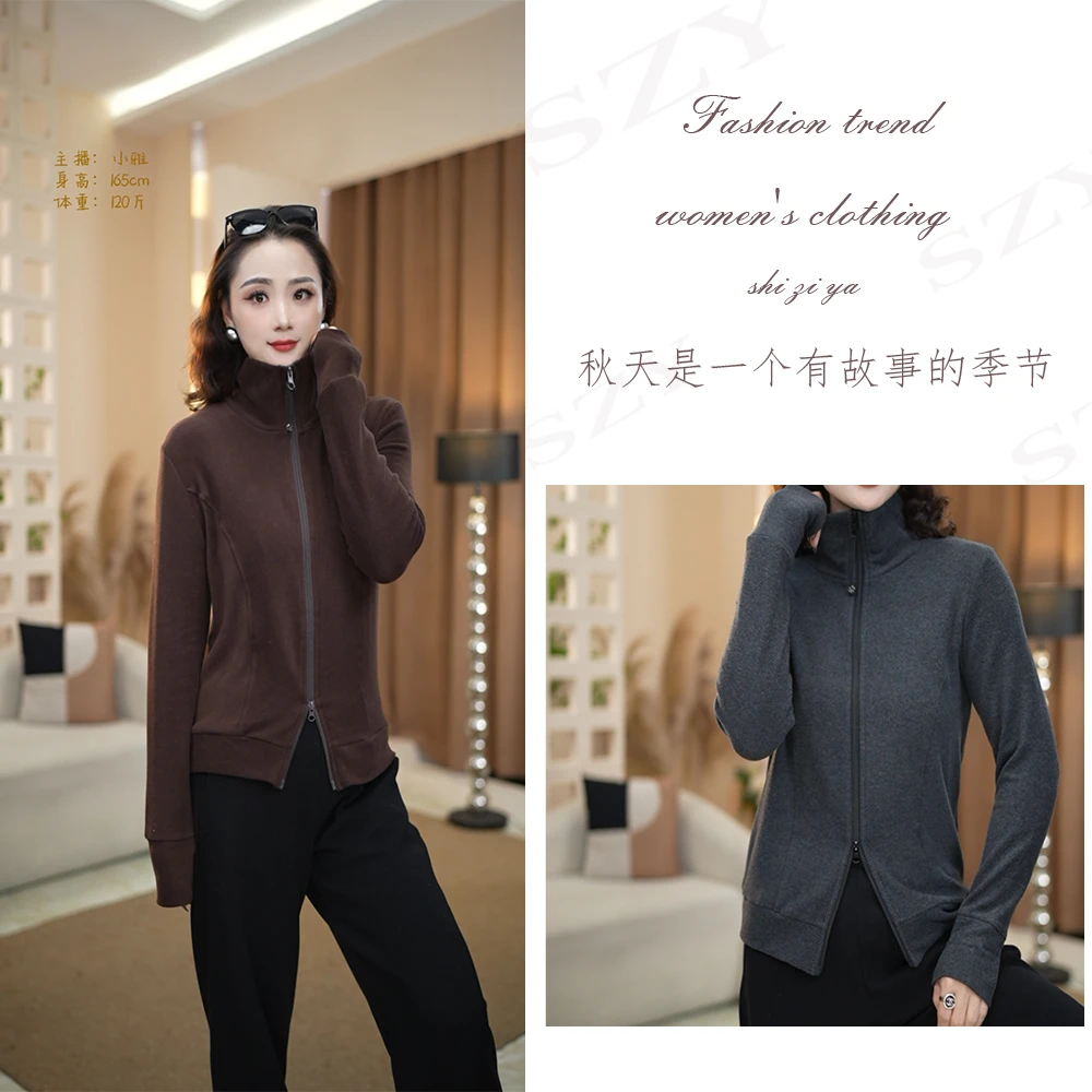 XY&【绣雅】女士长袖网红时尚百搭休闲高领纯色秋冬保暖简约#H307