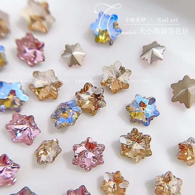 网红美甲水晶k9雪花钻饰品2024新款爆闪尖底50颗混装指甲钻石配饰