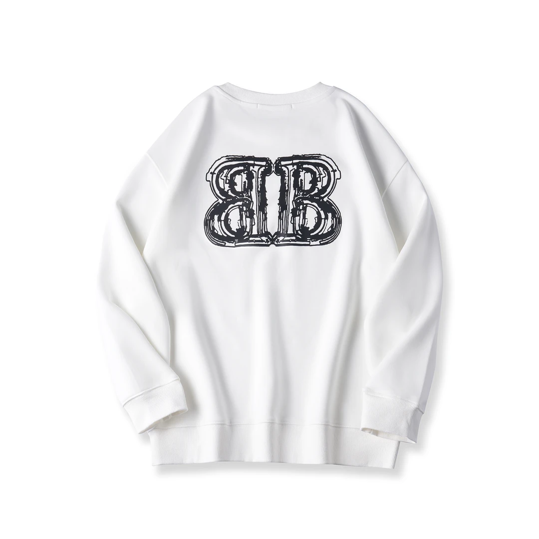 2025春季黑白字母简约套头宽松长袖卫衣圆领时尚秋季休闲百搭男款