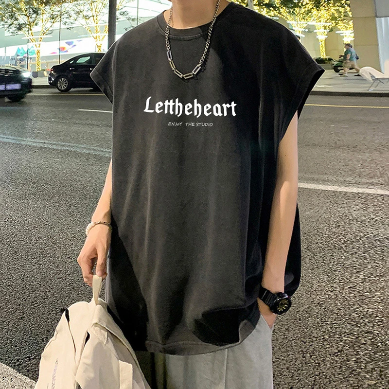 美式复古背心男ins潮牌高街宽松潮流水洗做旧坎肩纯棉重磅无袖t恤