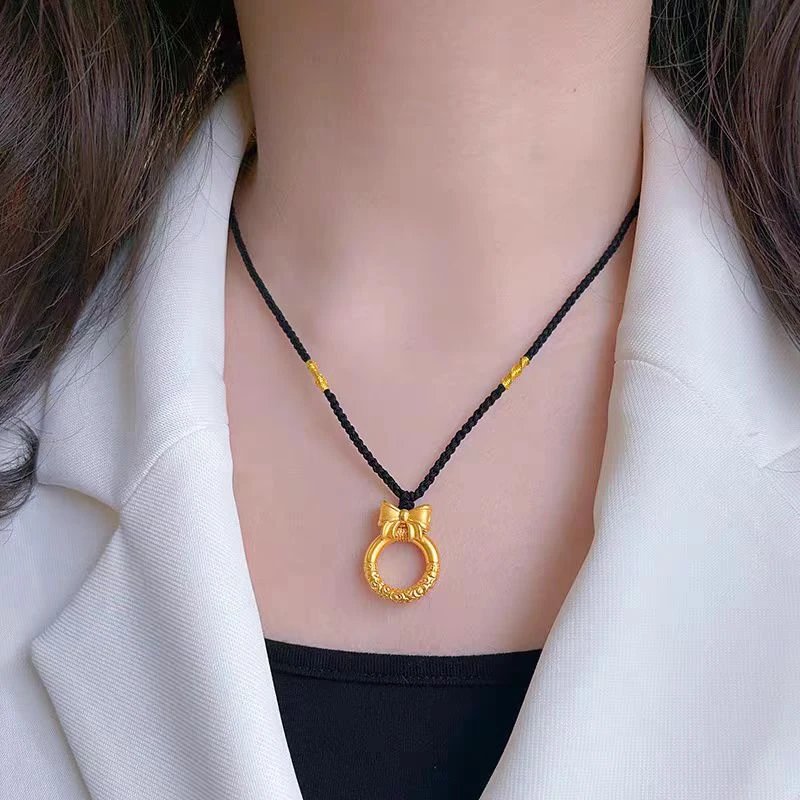 蝴蝶结平安扣项链