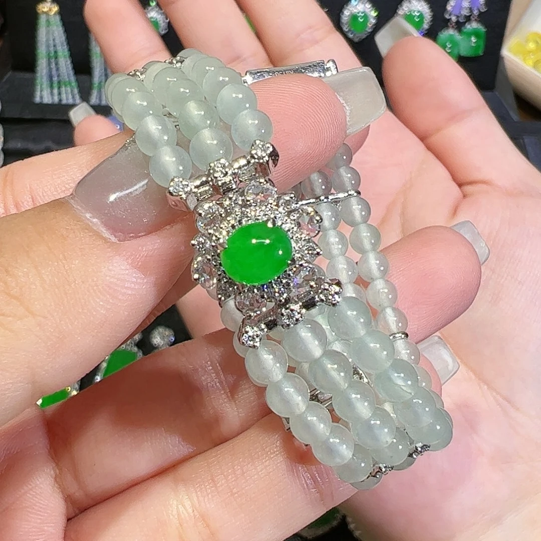 翡翠手链18K金镶嵌珠珠