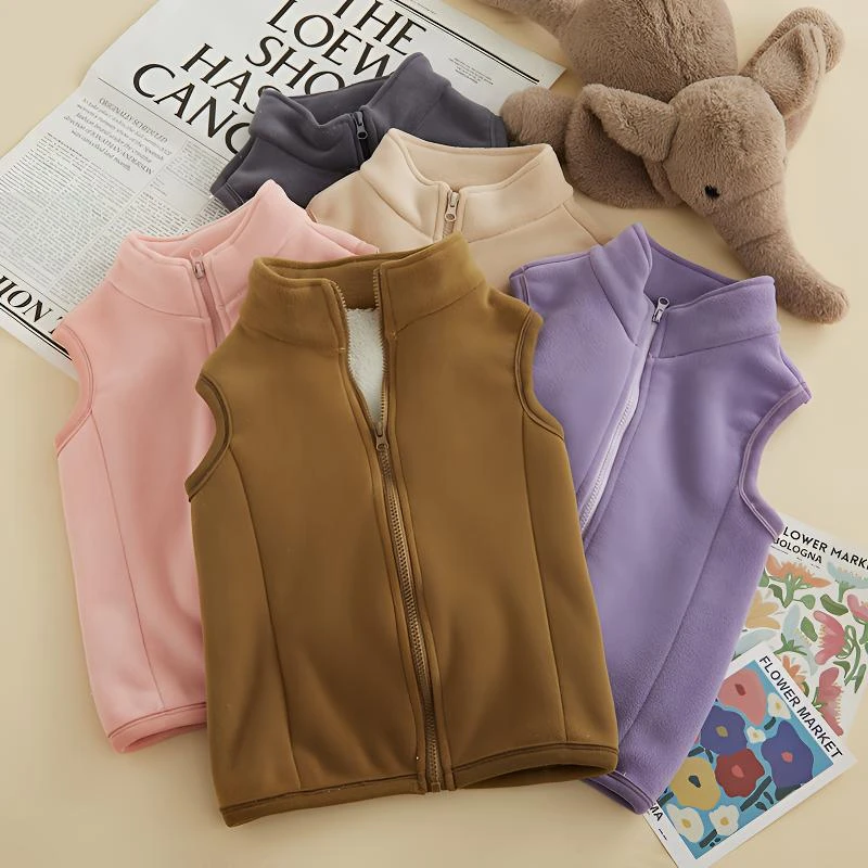 儿童新款摇粒绒校服神器马甲加绒外穿洋气加厚保暖立领秋冬季坎肩