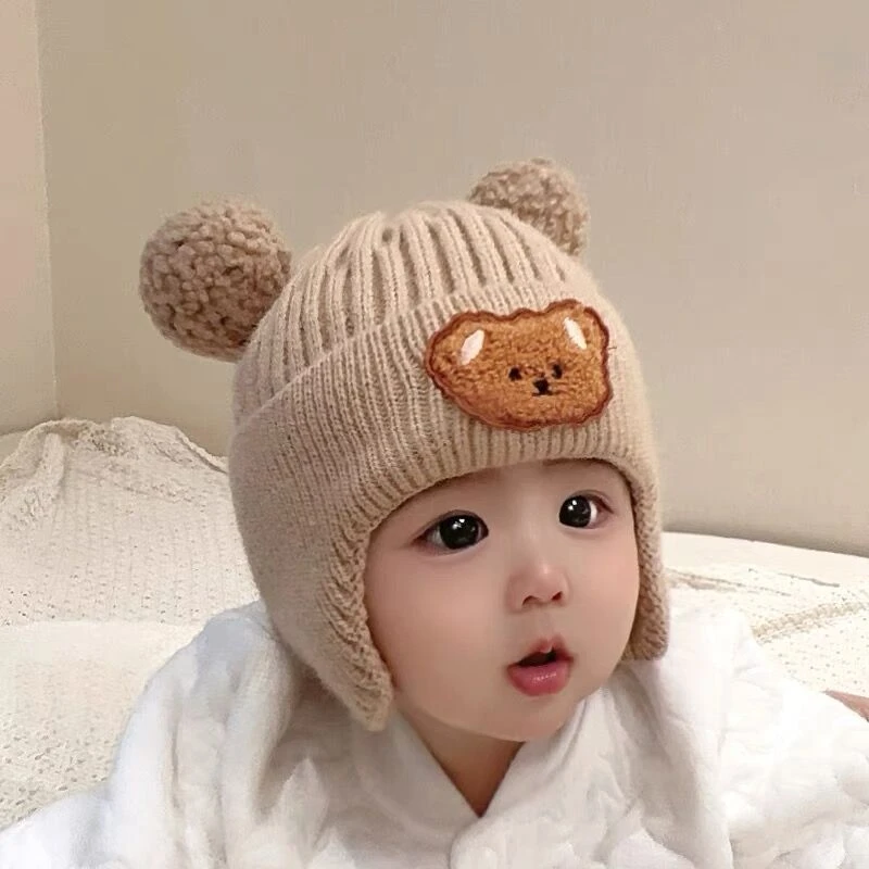 婴儿帽子秋冬款男童护耳防风保暖套头帽女宝宝可爱针织毛线帽冬季