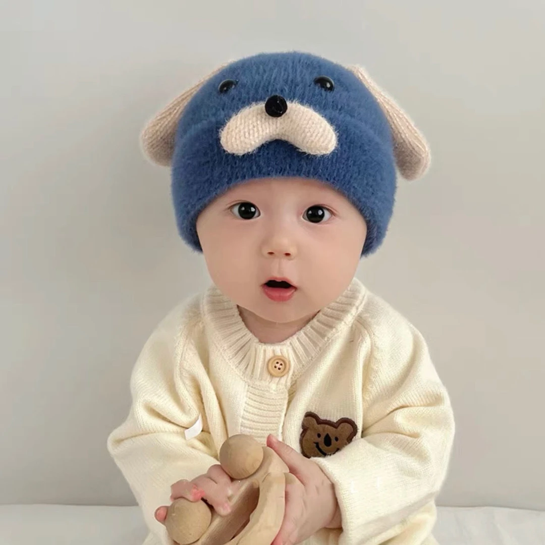 宝宝帽子貂绒帽冬季男女婴儿毛绒帽超萌可爱冬天保暖幼儿童毛线帽
