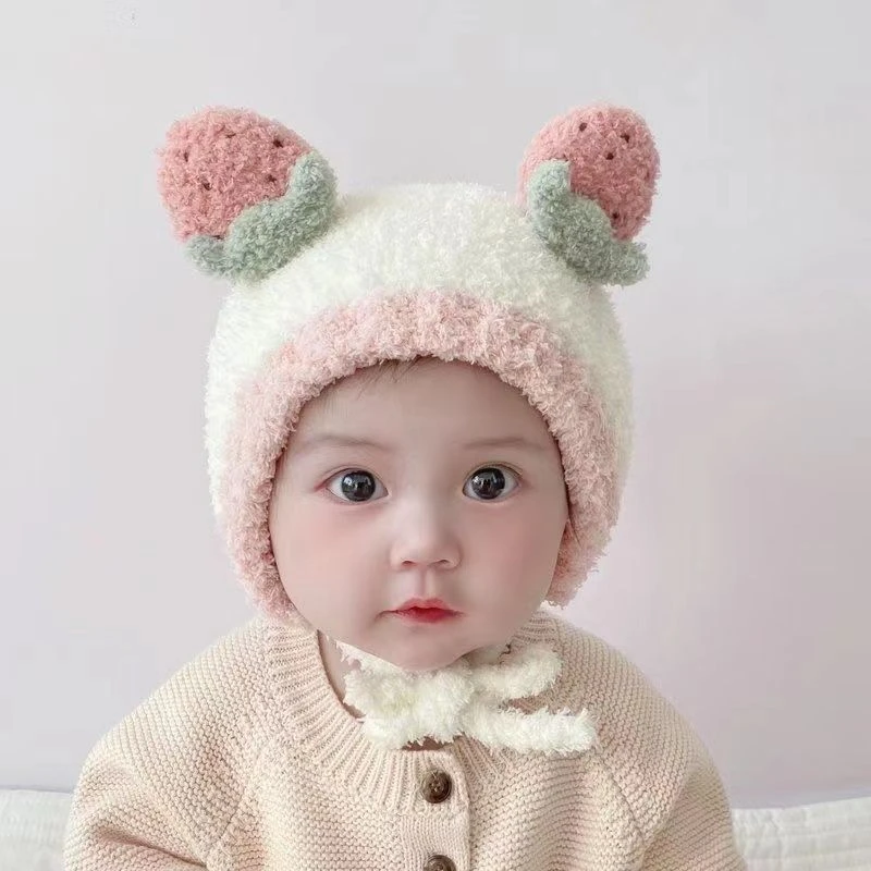 婴儿帽子秋冬季可爱超萌珊瑚绒套头帽婴儿幼儿冬天保暖护耳毛绒帽