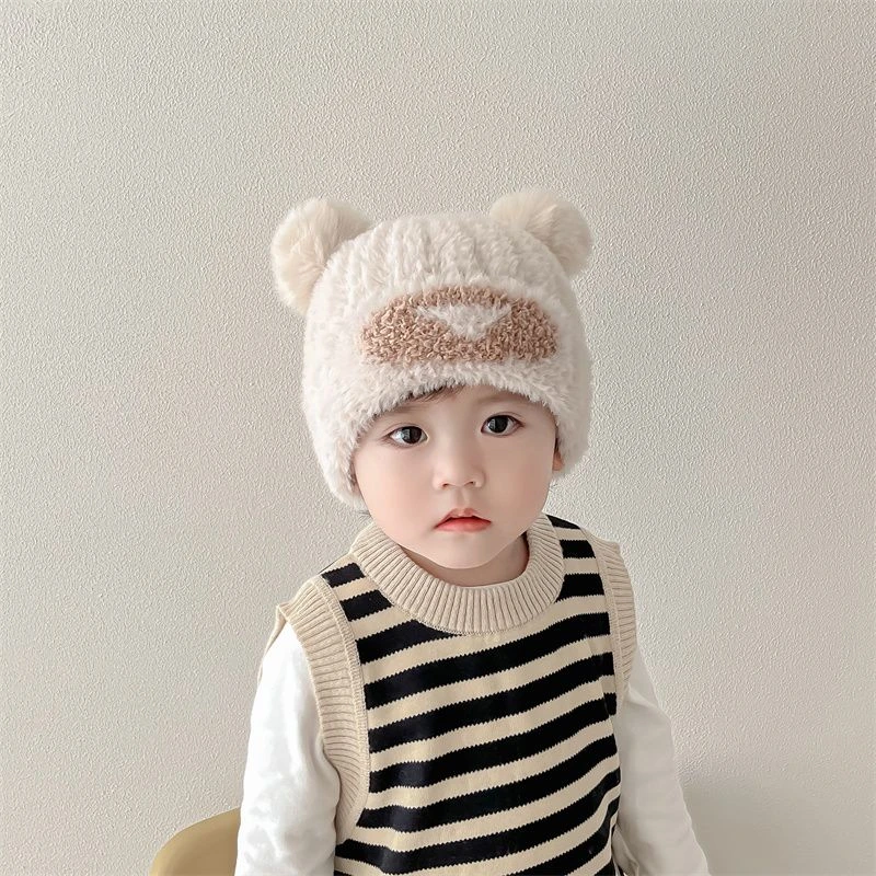 儿童帽子秋冬季新款男女卡通可爱毛绒护耳帽中大童保暖针织套头帽