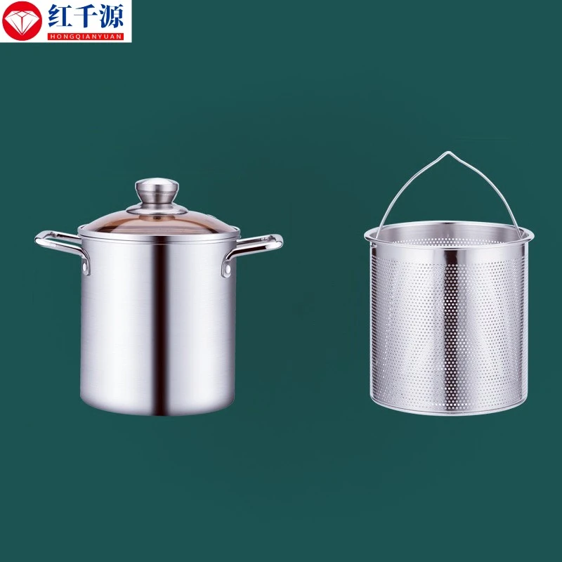 304不锈钢油炸锅家用小炸串锅省油深锅多功能双耳加厚带滤网汤锅