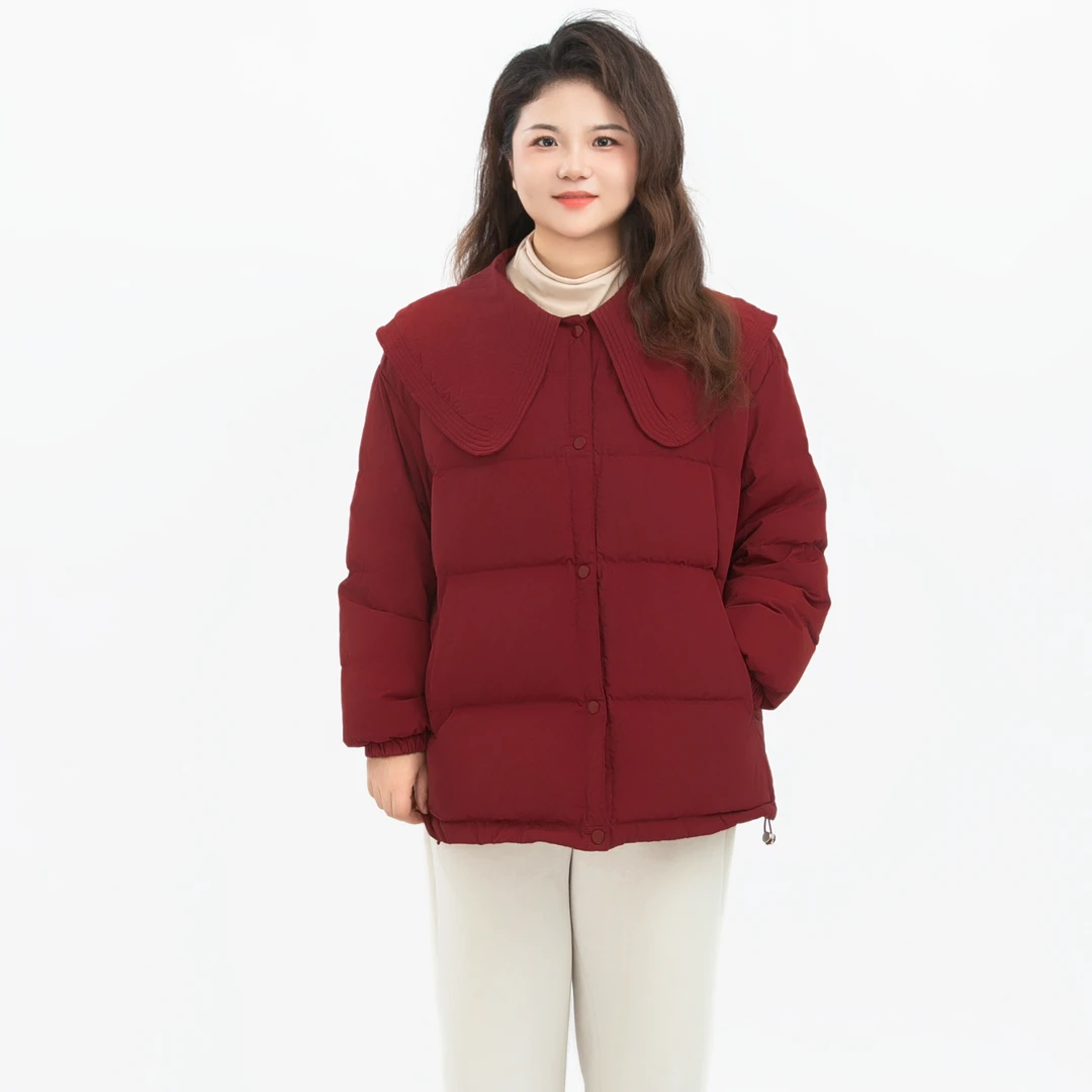 娃娃领减龄显瘦显白大码羽绒服女白鸭绒