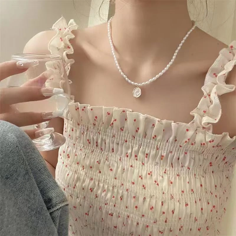 铜合金仿珍珠项链 【怦然心动】NK-36铜合金花朵吊坠仿珍珠项链气质