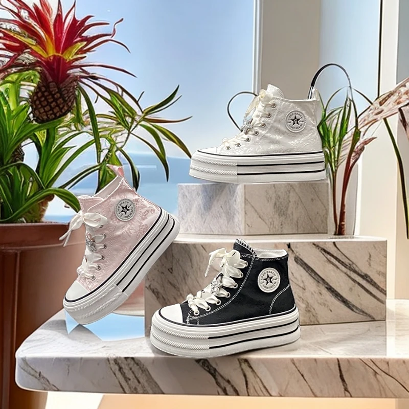 厚底帆布鞋女2024新款夏季薄款镂空透气低帮运动休闲鞋刺绣小众