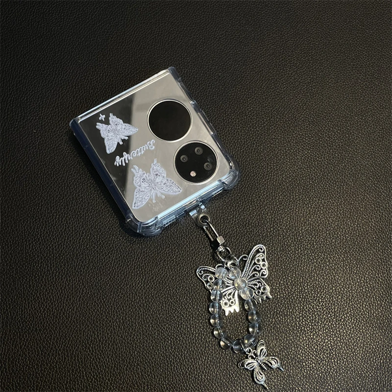 ins镜面蝴蝶结适用华为pocket2折叠手机壳潮牌蝴蝶手链p50pocket