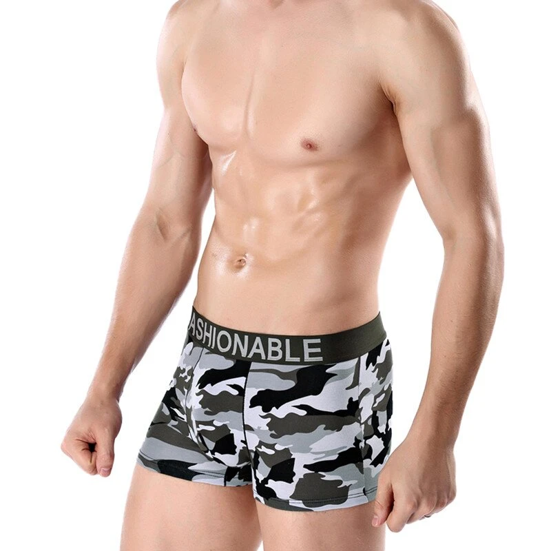 厂家直销男士棉迷彩印花平角内裤潮男军迷透气四角短内裤头