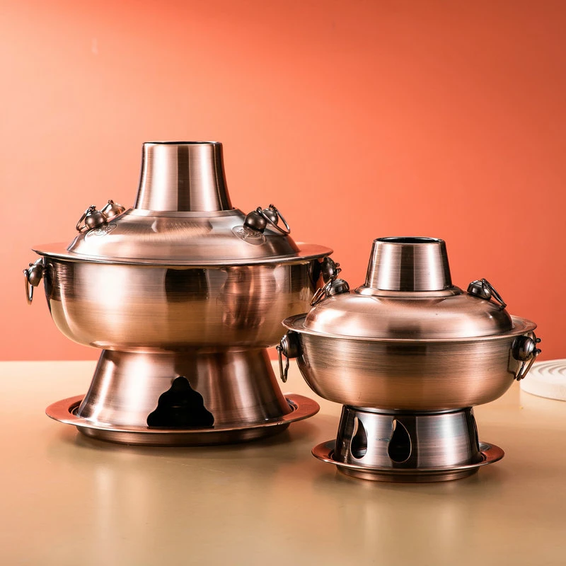 【小扬哥甄选】老北京炭火锅炉鸳鸯款仿铜木炭家用涮羊肉老式紫铜