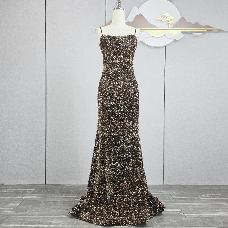 2024新款通体亮片鱼尾修身礼服长裙晚会演出主持裙轻奢抹胸