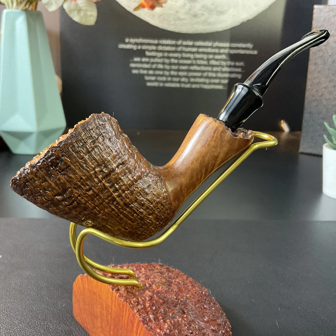 【喷砂瘤皮】意大利ercolepipe烟斗品牌喷砂瘤皮军插自由式微弯烟斗