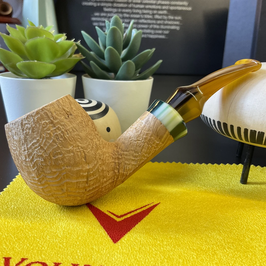 【6级】意大利沃尔坎烟斗品牌6级原木喷砂撞球微弯款烟斗