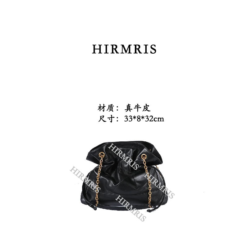 HIRMRIS手工真皮包YD388  大福肩链阳黑