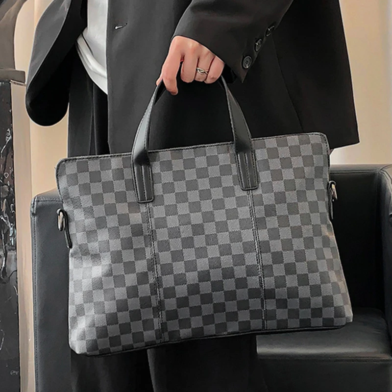 公文包单肩包商务男包简约格子韩版潮包手提包