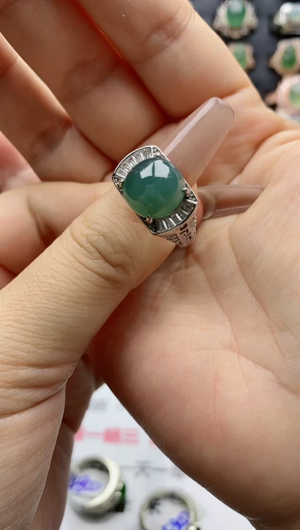 【闪购商品】翡翠戒指银S925镶嵌天然A货翡翠开口男戒