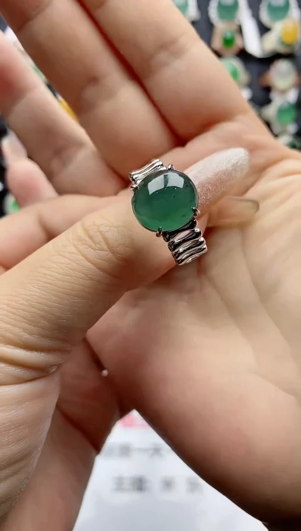 【闪购商品】翡翠戒指银S925镶嵌天然翡翠男戒