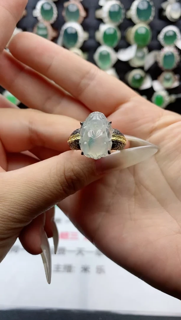【闪购商品】翡翠戒指银S925镶嵌天然翡翠男戒