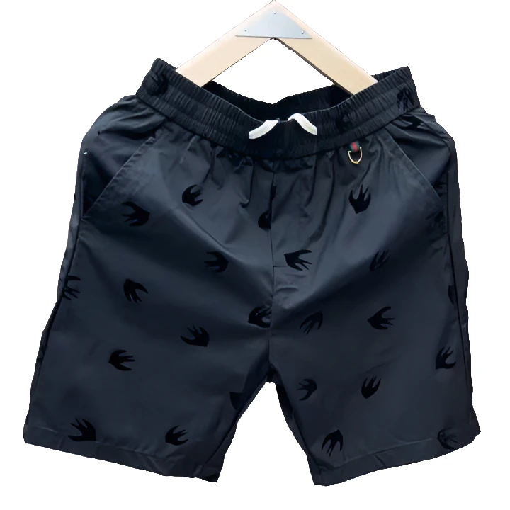 夏季新款植绒印花外穿男士速干时尚透气沙滩裤高级感黑色五分裤男