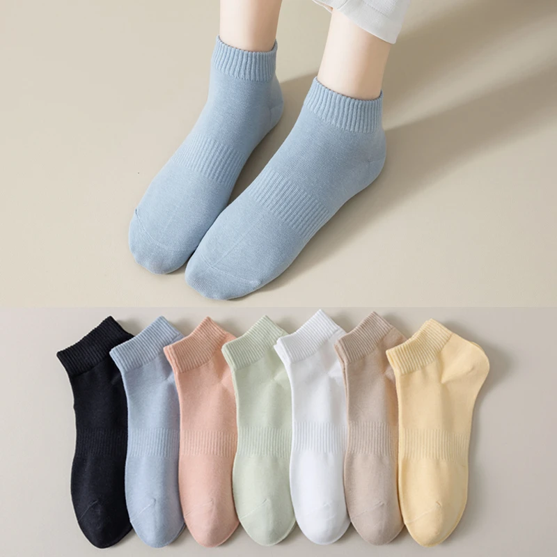 袜子女短袜春夏季日系ins潮流纯色中筒袜百搭防臭短筒黑色运动袜