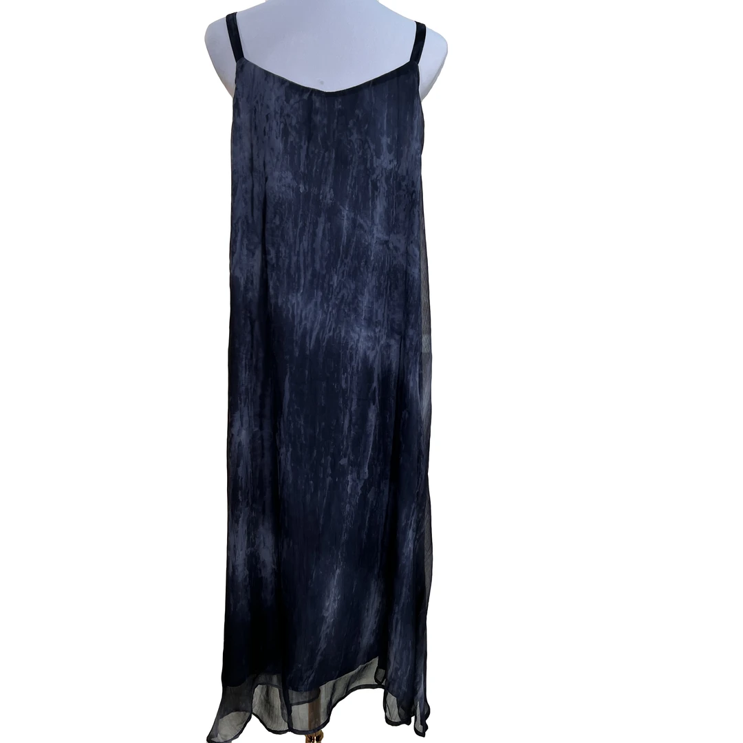 23439黑灰色    时尚双层黑灰色晕染长款吊带连衣裙439