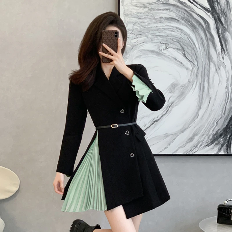 【V姐】【送腰带】2025新款法式气质收腰职业西装显瘦连衣裙子女1851