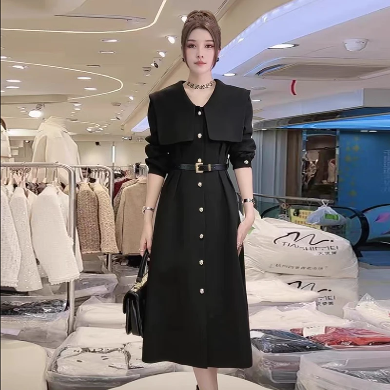 【密】【送腰带】2025新款时尚百搭风衣外套长袖连衣裙女西装裙子6108
