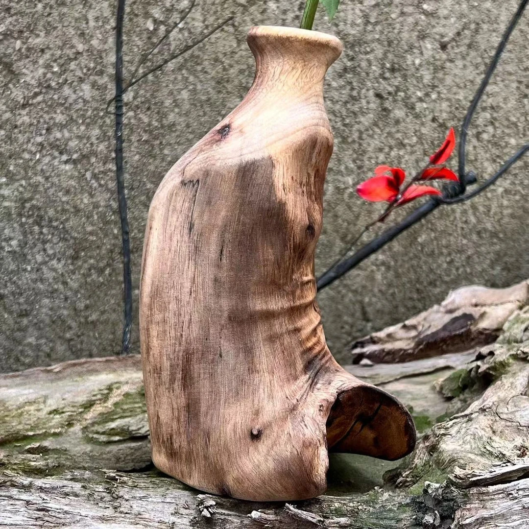 （直播间一物一拍）侘寂风天然香樟木实木花瓶花器摆件家居装饰礼物