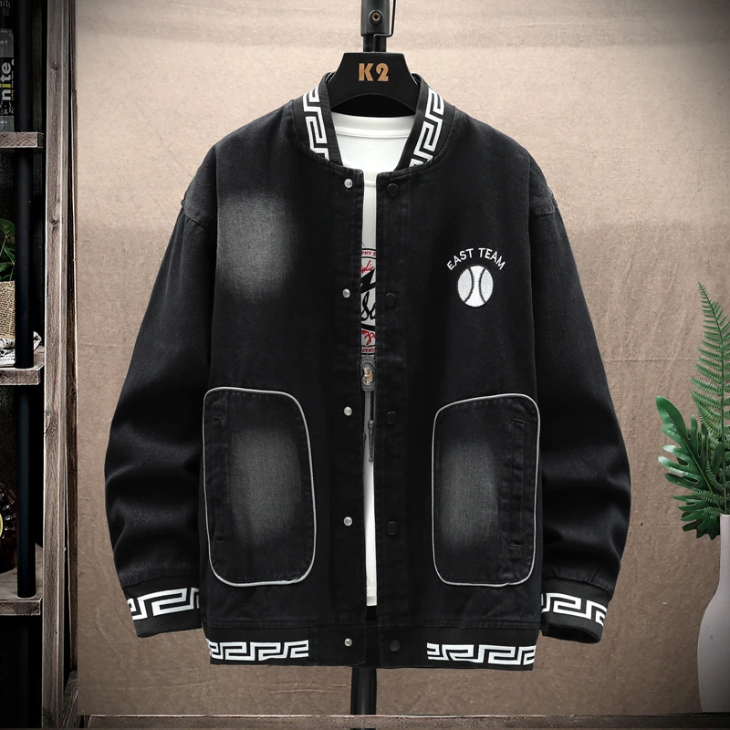 牛仔外套男春秋季美式复古潮牌工装上衣服帅气百搭休闲棒球服夹克